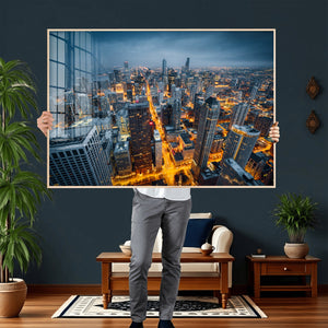 Chicago Wall Art Canvas Print - Chicago City Downtown Night