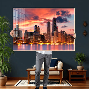 Chicago Wall Art Canvas Print - Chicago City Downtown Night
