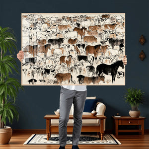 Farmhouse Animals Horse Longhorn Cow Wall Art Canvas Print -