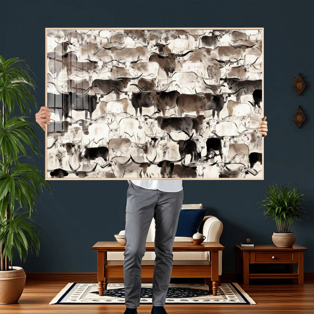Abstract Texas Longhorn Print - Longhorn Herd Print for