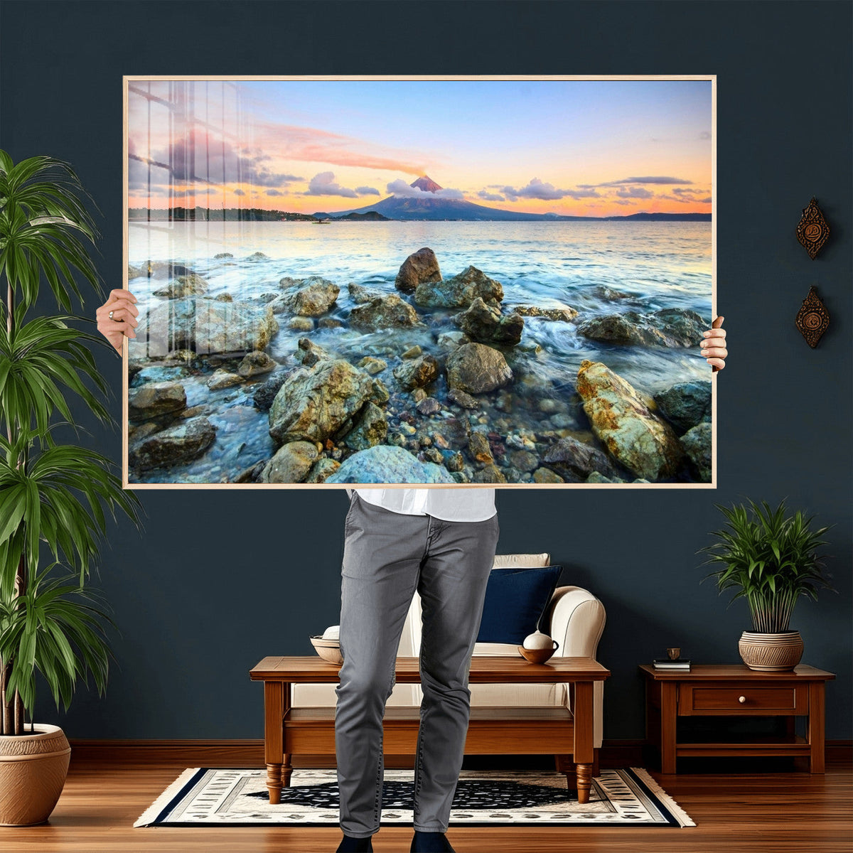 Mayon Volcano Seascape Wall Art Canvas Print, Tropical Ocean