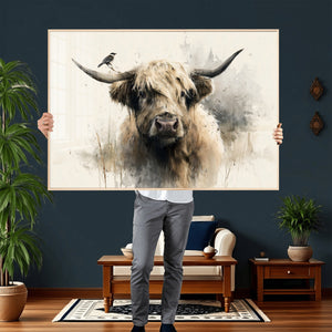 Abstract Highland Cow Wall Art Canvas Print, Rustic Farm