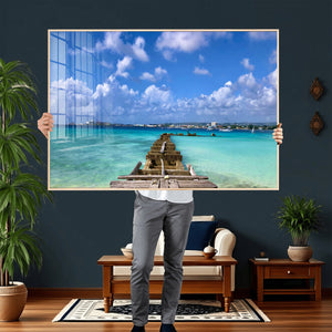 Caribbean Ocean Pier Seascape Wall Art Canvas Print,