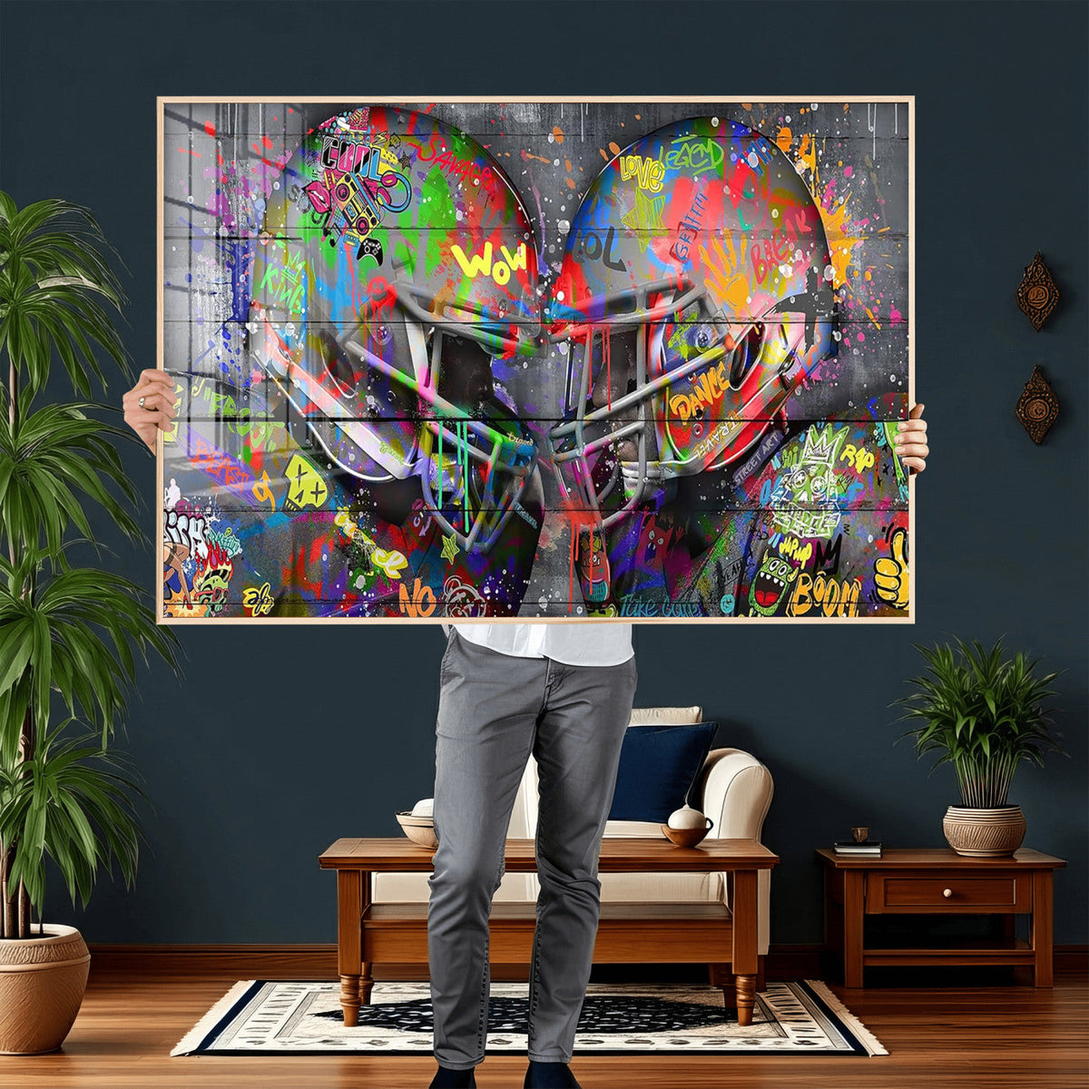 Graffiti Football Helmets Wall Art Canvas Print, Urban