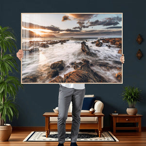 Rocky Coast Ocean Sunset Wall Art Canvas Print, Dramatic