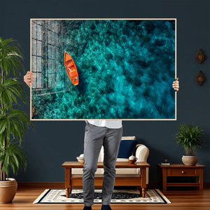 Turquoise Ocean Boat Wall Art Canvas Print