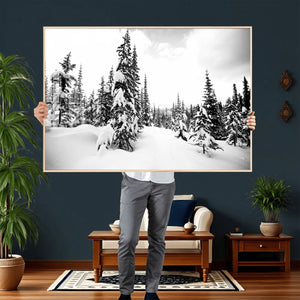 Black and White Snowy Pine Forest Wall Art Canvas Print,