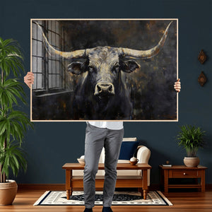 Rustic Longhorn Bull Wall Art Canvas Print – Vintage Western