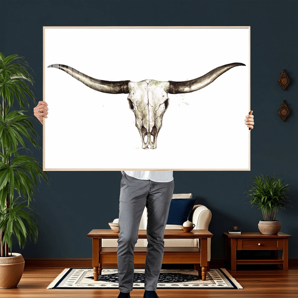 Longhorn Skull Wall Art Canvas Print – Rustic Western