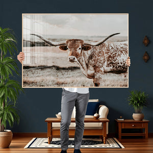 Texas Longhorn Bull Rustic Wall Art Canvas Print