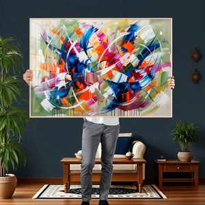 Geometric Abstract Wall Art Canvas Print, Orange Blue