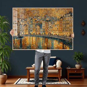 Gustav Klimt Golden Cityscape Wall Art Canvas Print, Framed