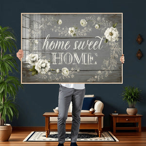 Home Sweet Home Wall Art Canvas Print, Floral Farmhouse