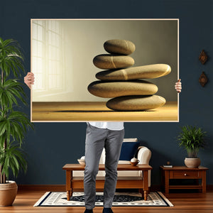 Zen Stone Wall Art Canvas Print, Balanced Rock Stack Framed