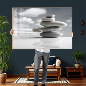Zen Stone Wall Art Canvas Print, Balanced Rock Stack Framed