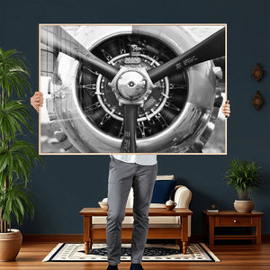 Vintage Propeller Plane Wall Art Canvas Print, Black and