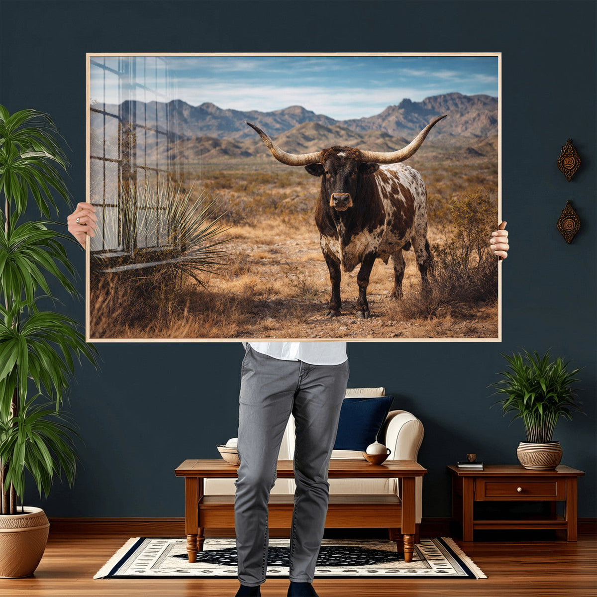 Texas Longhorn Canvas Wall Art Western Bull Desert Moody