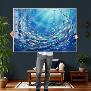 School of Fish Canvas Print | Blue Ocean Underwater Wall Art