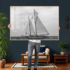 Vintage Sailboat Wall Art Canvas Print, Black and White
