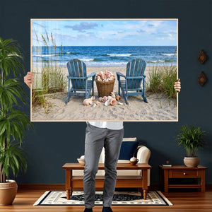 Large Beach Canvas Wall Art Coastal Adirondack Chairs Ocean