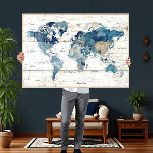 Watercolor World Map Canvas Wall Art Print – Abstract