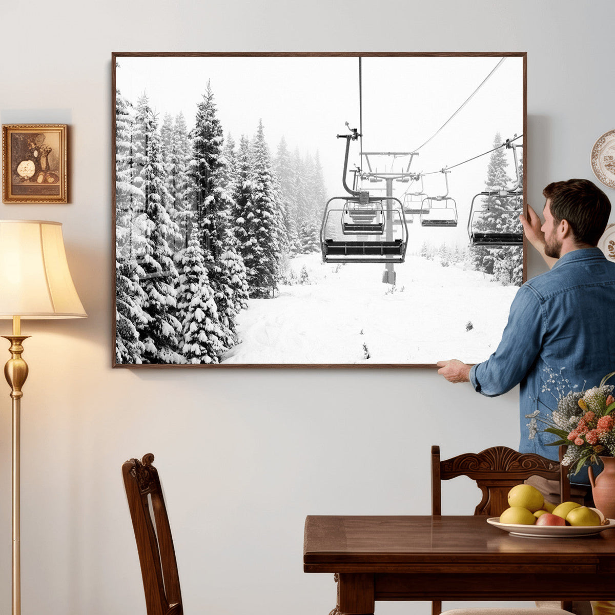 Ski Wall Art - Ski Lift Wall Art Canvas Print Snow Covered