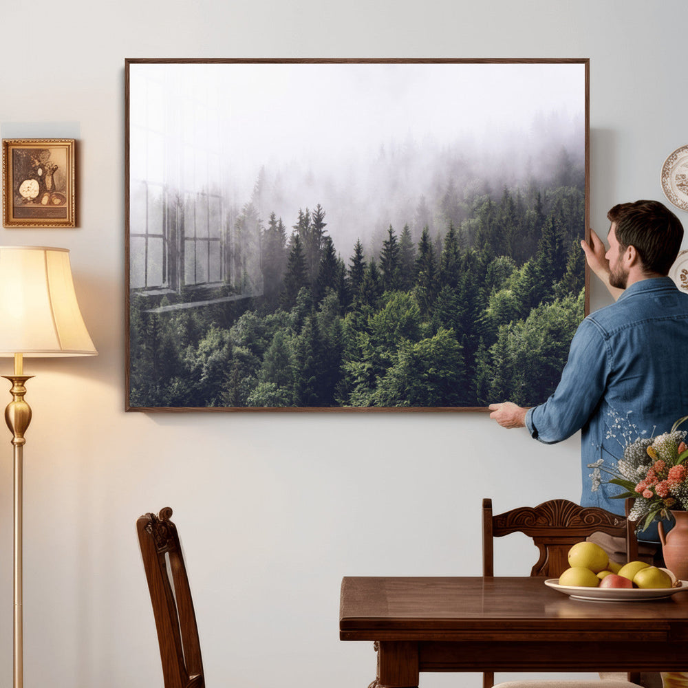 Misty Forest Wall Art | Foggy Forest Canvas Print | Large