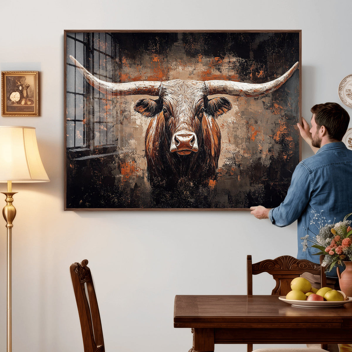 Abstract Longhorn Wall Art Canvas Print – Vintage Western