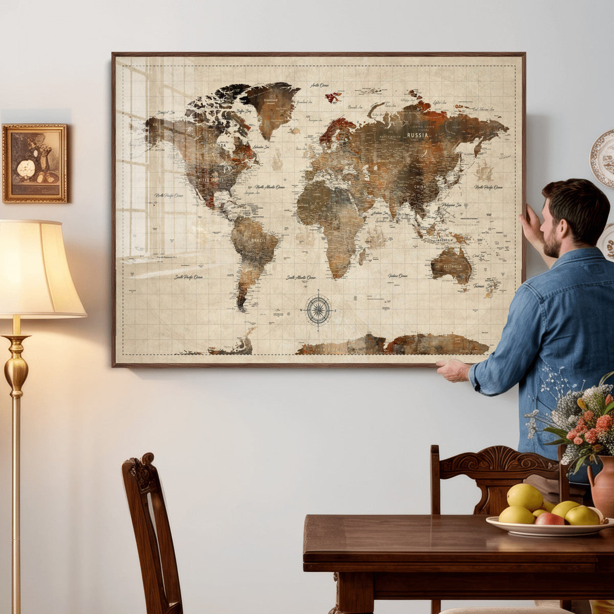 World Map Canvas Print – Framed Detailed Map of the World