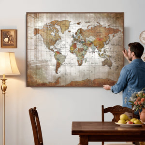Vibrant Watercolor World Map Canvas Wall Art – Framed Travel