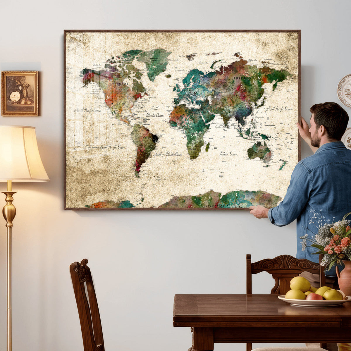 World Map Canvas Print – Framed Detailed Map of the World