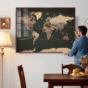 Vintage World Map Canvas Wall Art – Framed Travel Map for