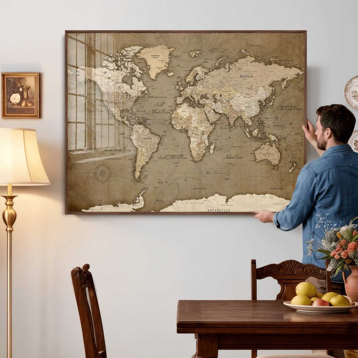 World Map Wall Art Canvas Print, Framed Map Art Picture