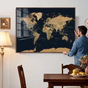 Vintage World Map Canvas on the Dark Background Wall Art