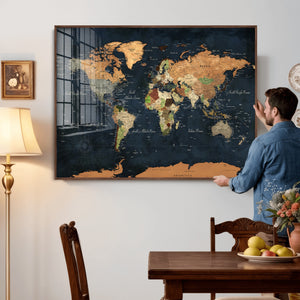 Vintage World Map Canvas Wall Art – Detailed Map with