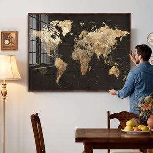 Framed World Map with Pin Canvas Print – Detailed World Map