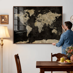 Push Pin World Map Canvas Wall Art Print, Interactive Travel