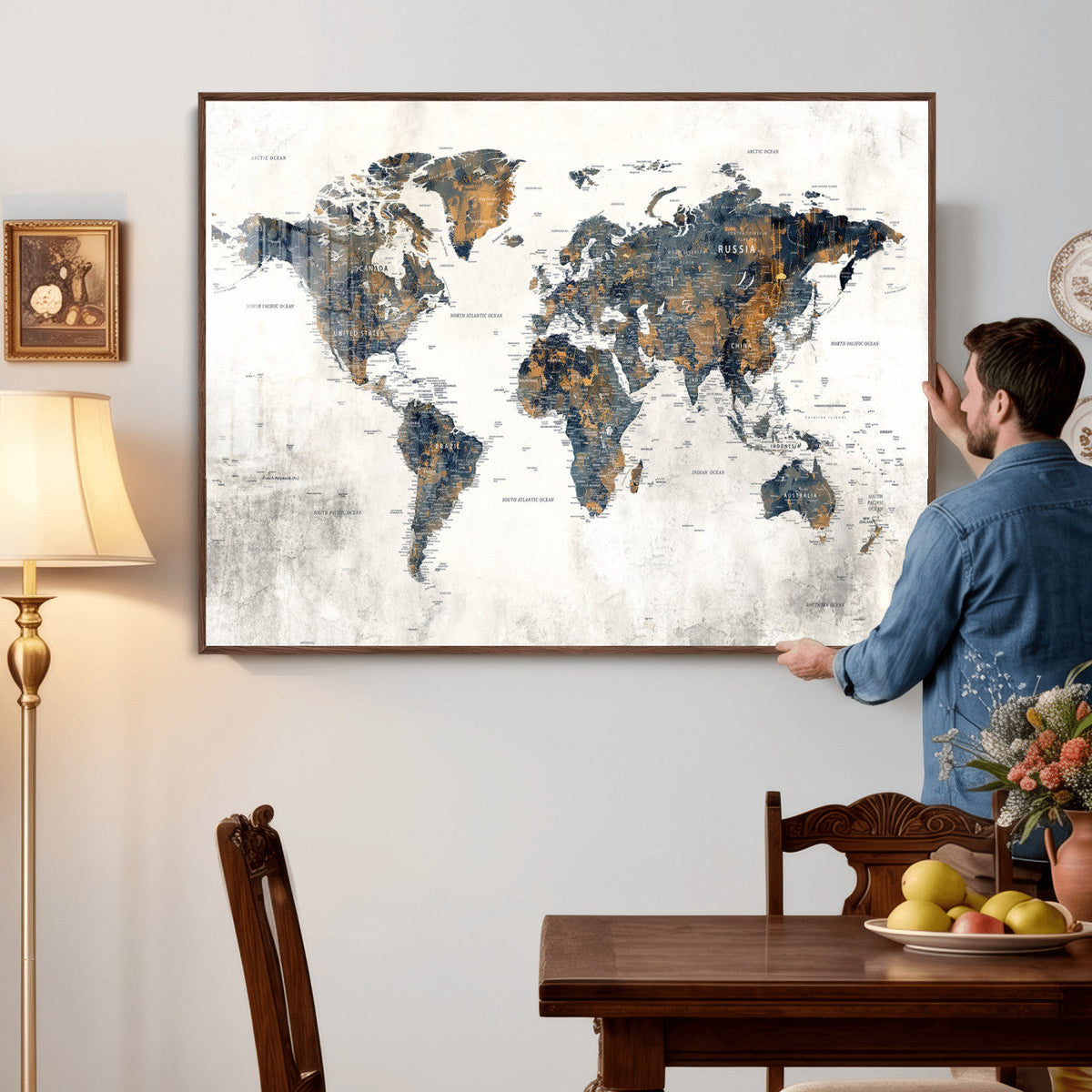 World Map Wall Art Canvas Print for Office Wall Decor
