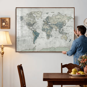 Neutral Vintage World Map Canvas Wall Art Print, Classic Map