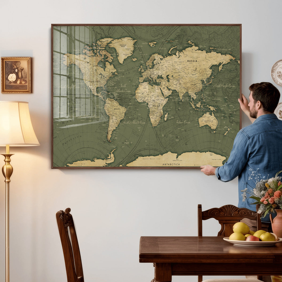 Large World Map Canvas Wall Art Print for Study Room Decor -
