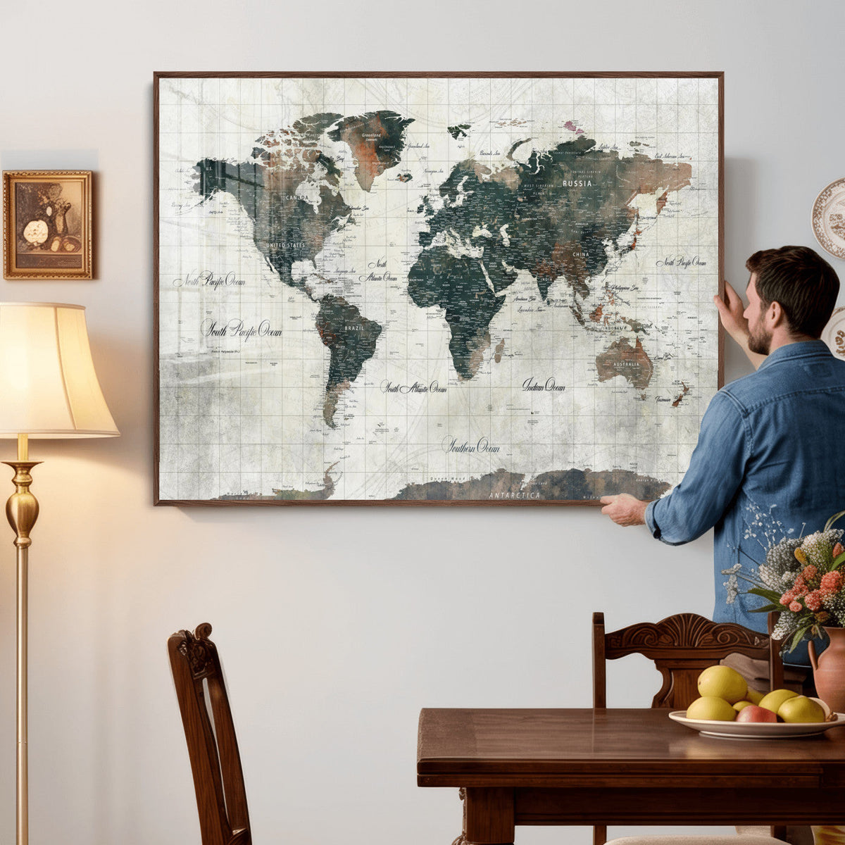 World Map Canvas Print – Framed Travel Map Wall Art for