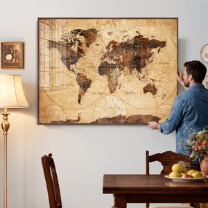Modern Red and Gray World Map Canvas Print – Framed Wall Art