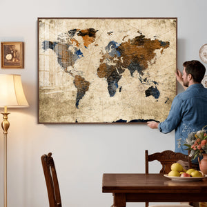 World Map Wall Art Canvas Print, Modern Decorative Framed