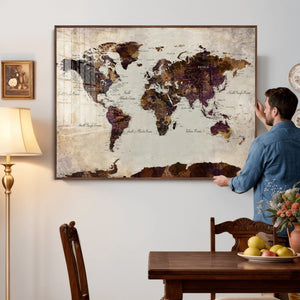 World Map Canvas Triptych – Colorful Global Wall Art for
