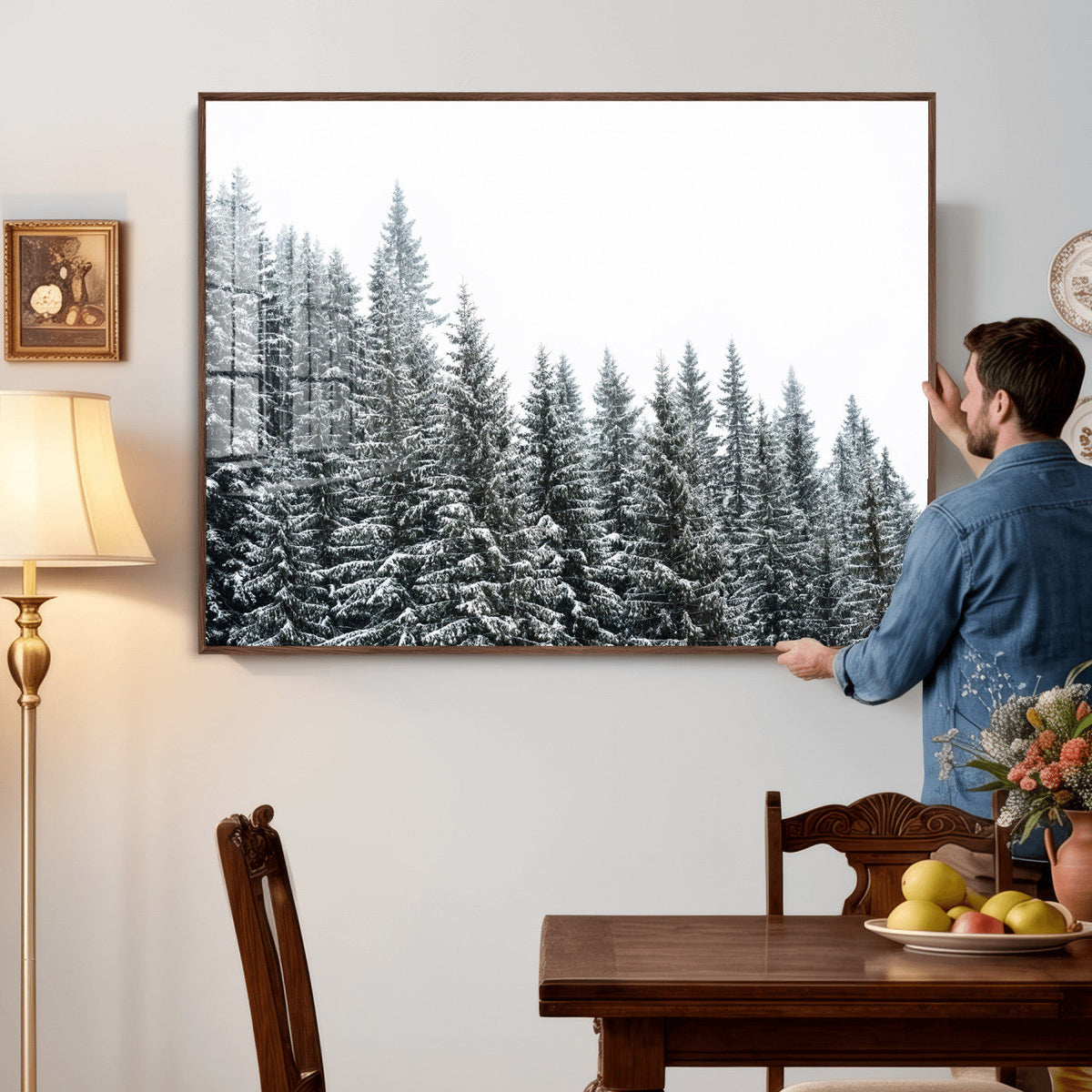 Misty Mountain Forest Canvas Print, Foggy Pine Trees Nature