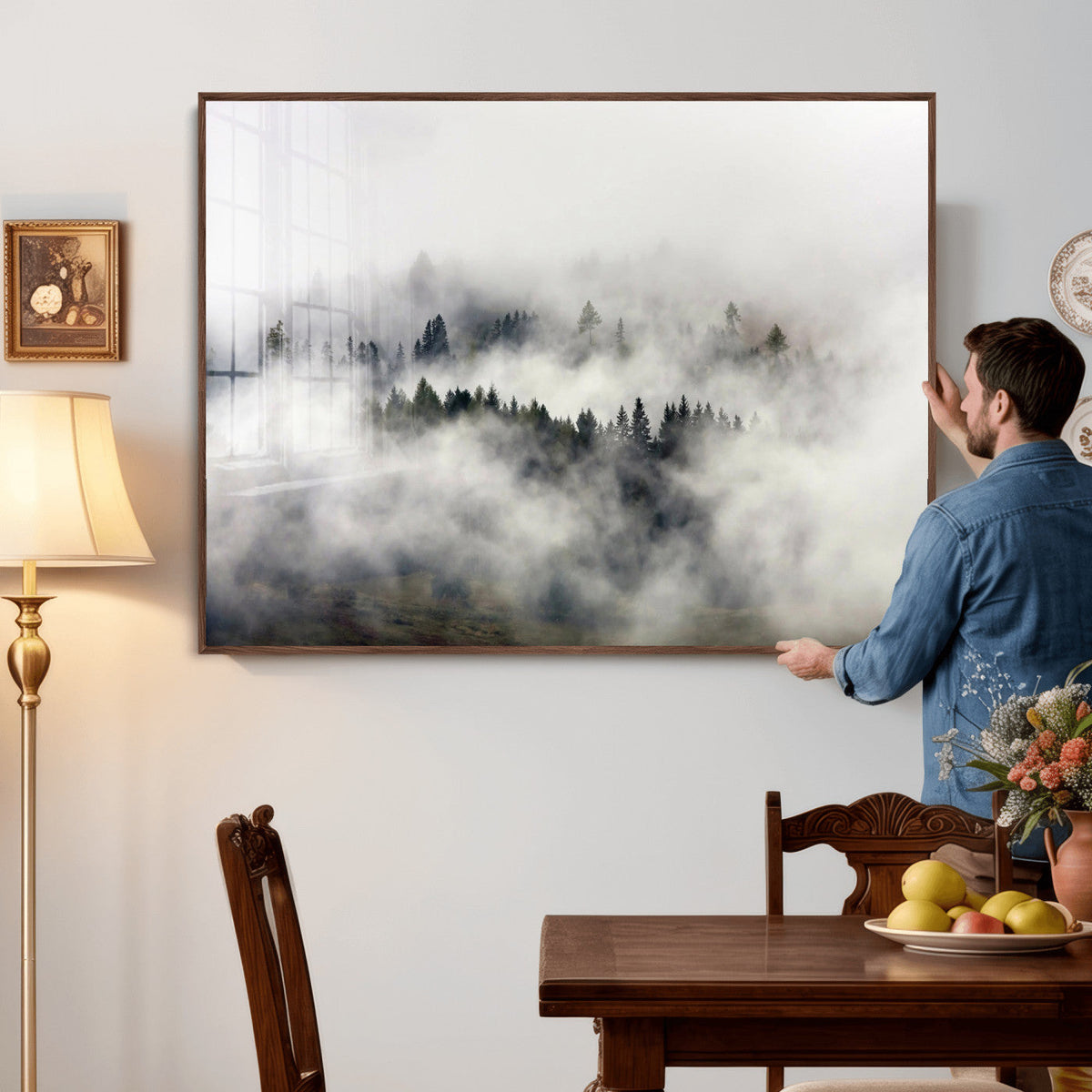 Foggy Forest Wall Art Canvas Print, Misty Pine Tree