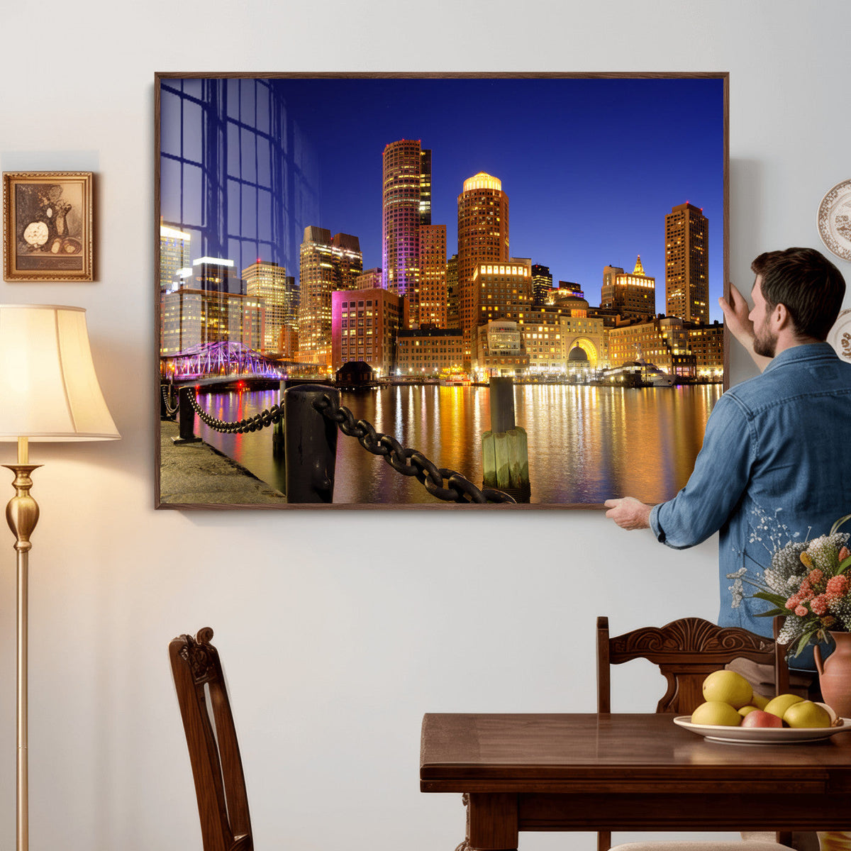Boston Wall Art Canvas Print, Boston City Downtown Night