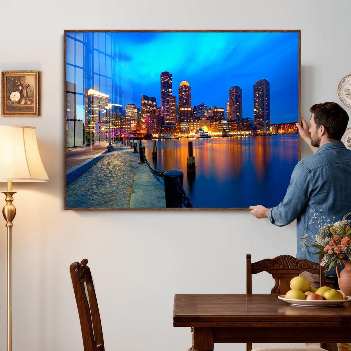 Boston Wall Art Canvas Print, Boston City Downtown Night