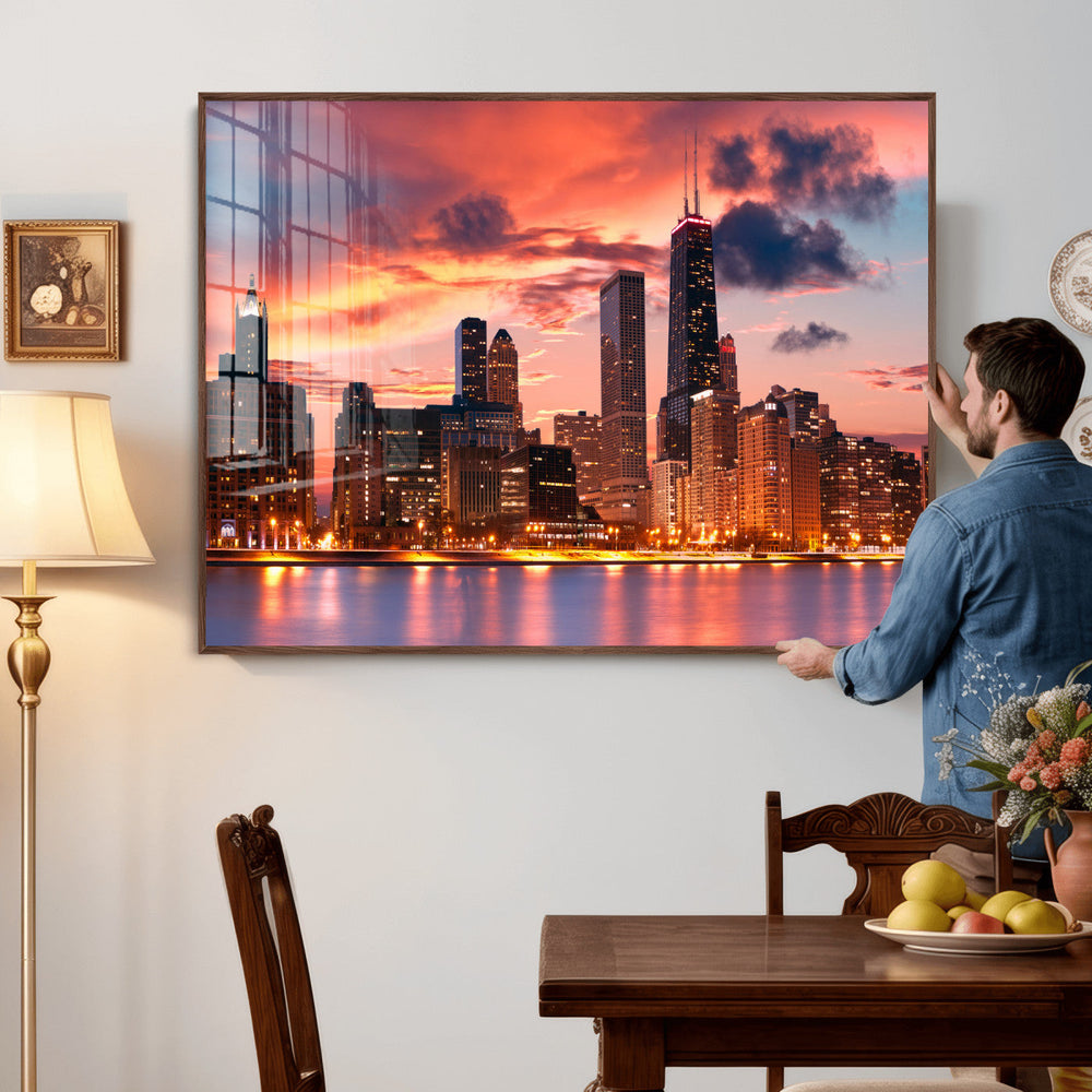 Chicago Wall Art Canvas Print - Chicago City Downtown Night
