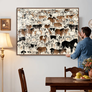 Farmhouse Animals Horse Longhorn Cow Wall Art Canvas Print -